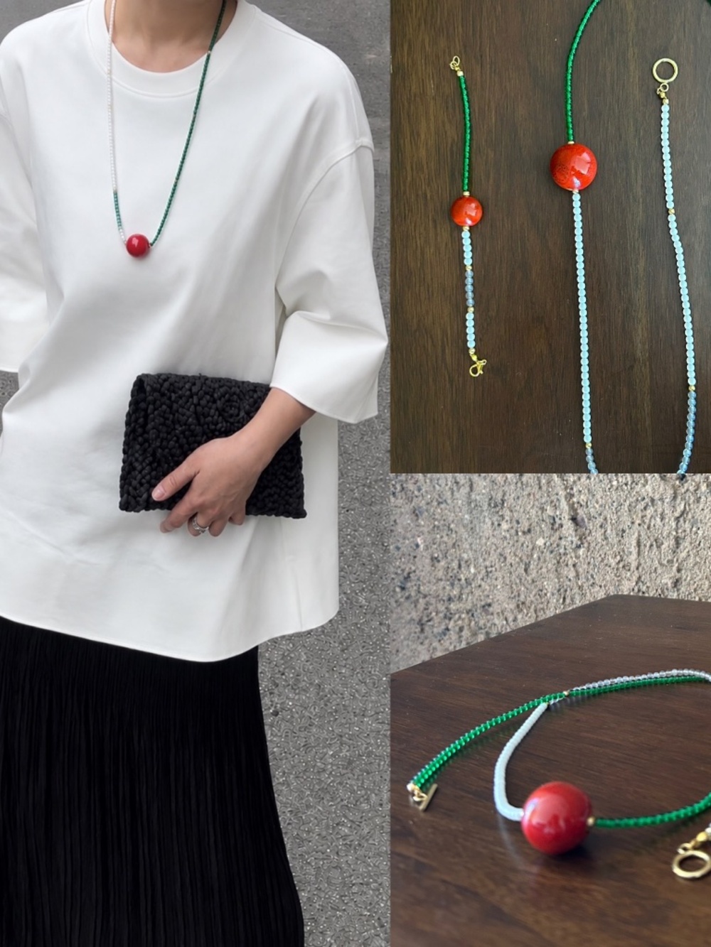 Handmade 36” Color Block Beaded Statement Necklace